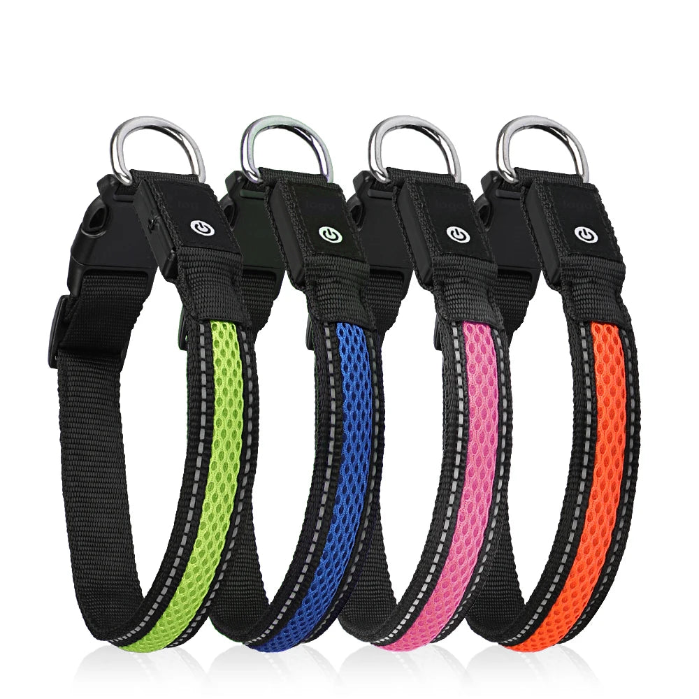 Nylon Dog Collar Flash Night Safety LED Glow Waterproof