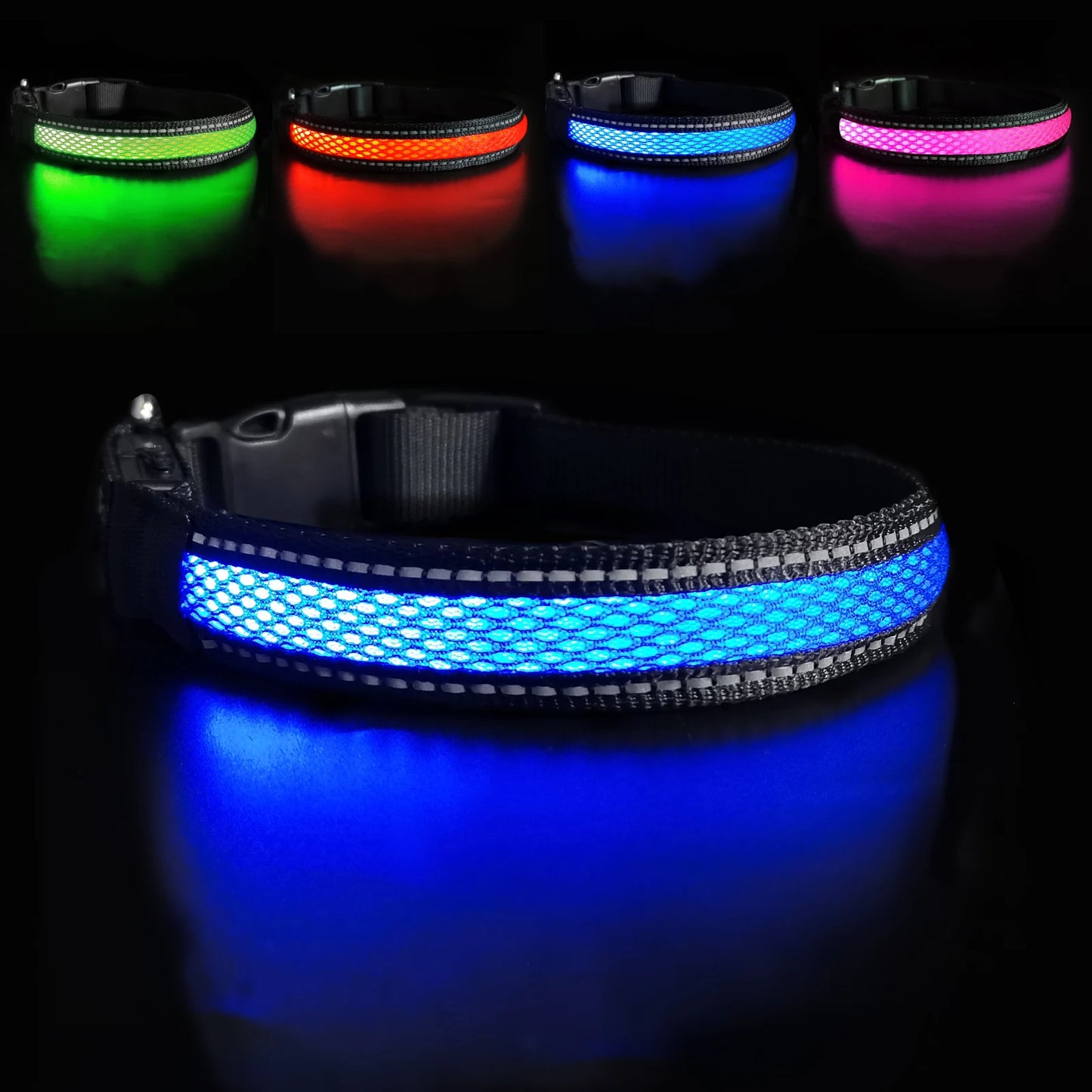 Nylon Dog Collar Flash Night Safety LED Glow Waterproof