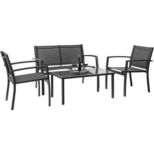 4 Pieces Patio Furniture Lawn Chairs with Glass Coffee Table