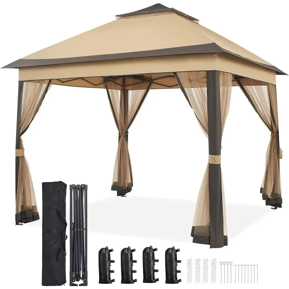 11x11 Pop Up Gazebo Outdoor Canopy Shelter, All-weather Materials Sturdy