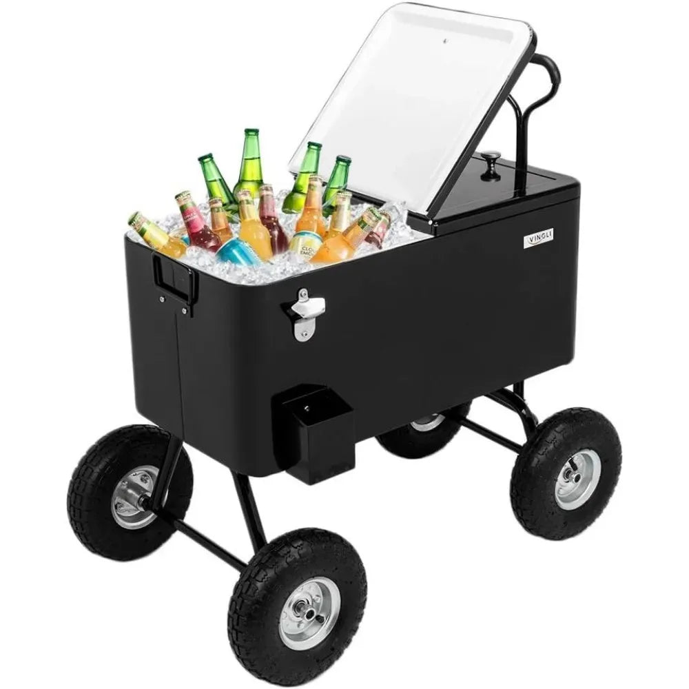 Patio Cooler Cart for Beverage, 80 Quart Rolling Cooler Ice Chest