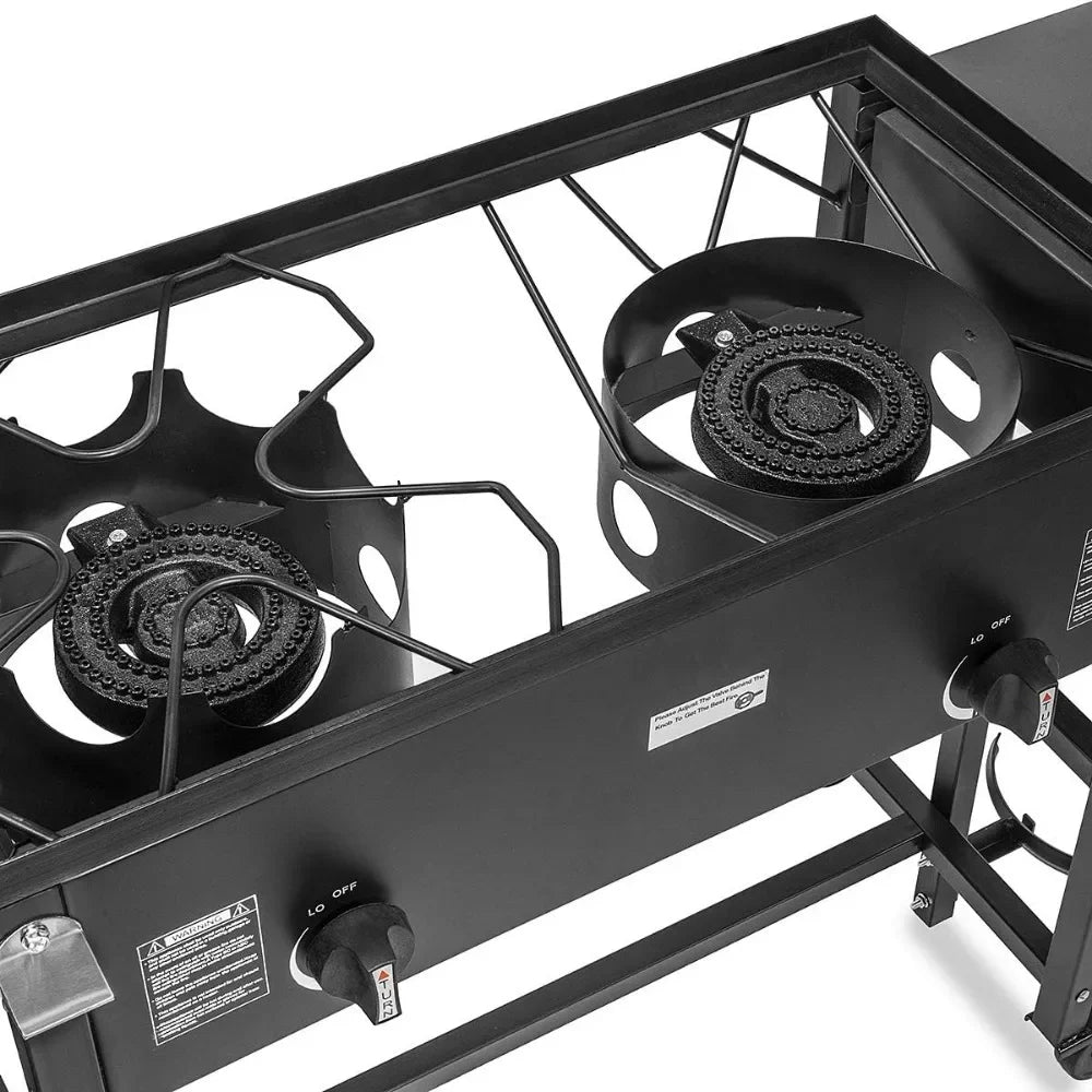 Double Burner Stove and Deep Fryer w/Two Side Shelves 58,000 BTU Outdoor Propane Portable Camping Cooking Range