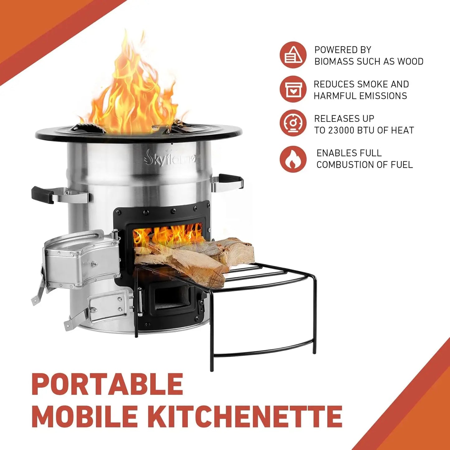 Camping Rocket Stove, Stainless Steel Wood Burning Stove Portable Camping Gear