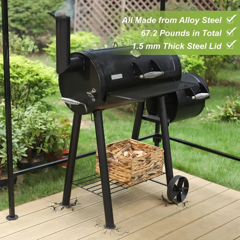 Charcoal Grill with All Metal Steel Made Offset Smoker, 512 sq.in Cooking Area