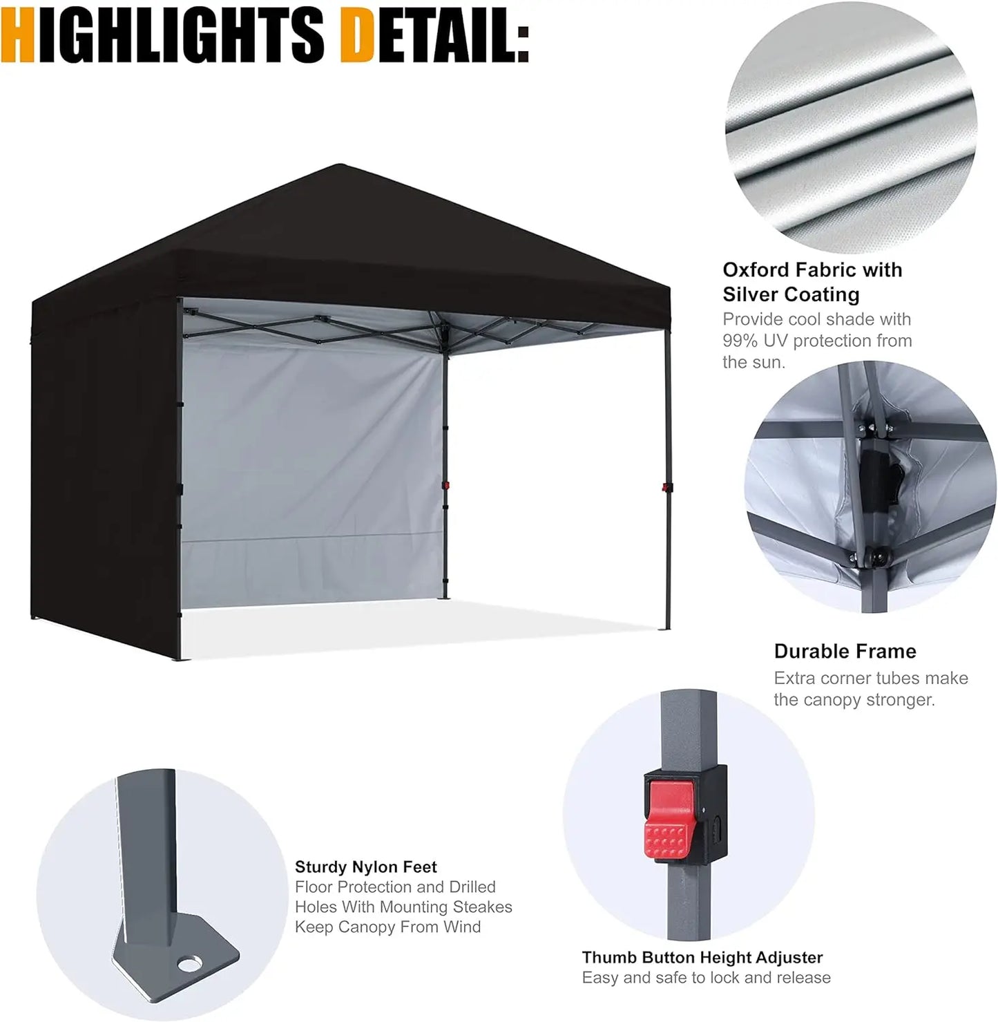 Pop Up Canopy Tent 8x8Ft with 2 Removable Sun walls