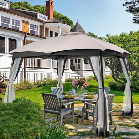 Outdoor Double Vent Canopy Gazebo 10x10 with Netting Screen