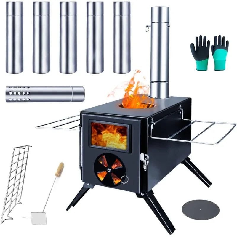 Tent Wood Burning Stoves Portable with Chimney Pipes, Upgraded Titanium Surface