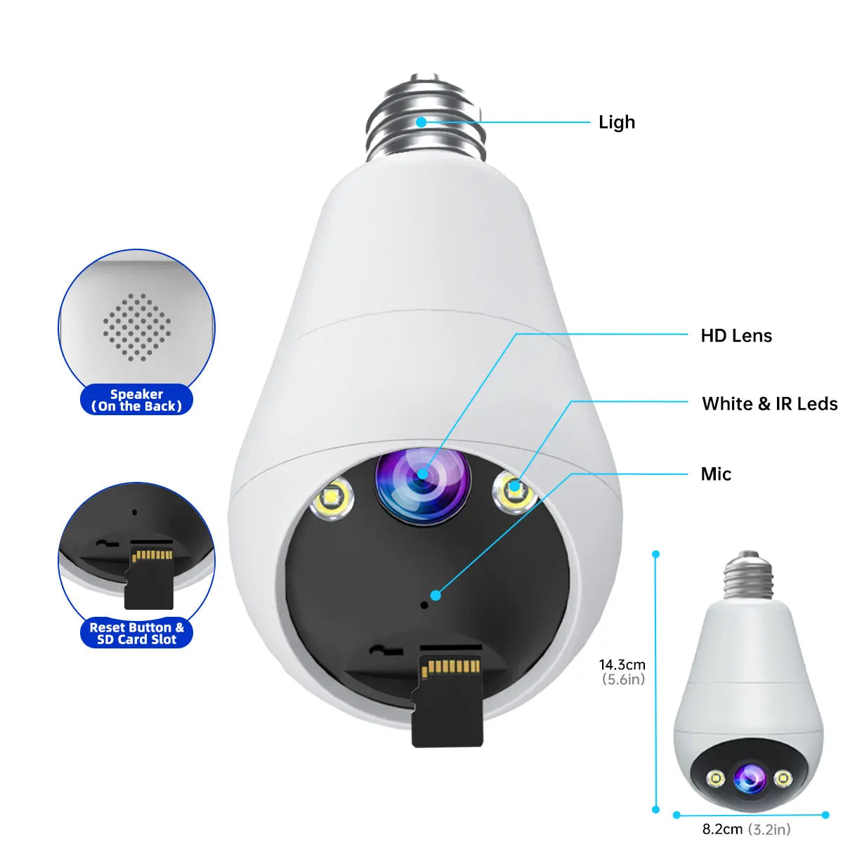 Wifi E27 Bulb Surveillance Camera Smart Home AI Tracking Security