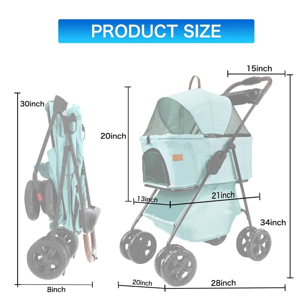 3 in 1 Multifunction Pet Travel System 4 Wheel Foldable Pet Stroller with Storage Basket