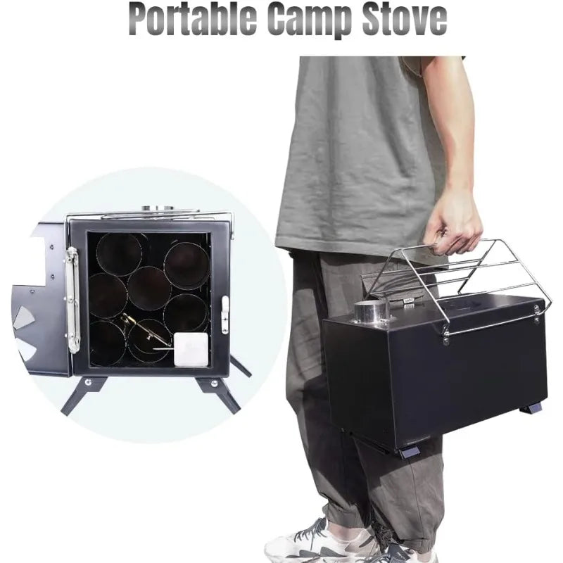 Tent Wood Burning Stoves Portable with Chimney Pipes, Upgraded Titanium Surface