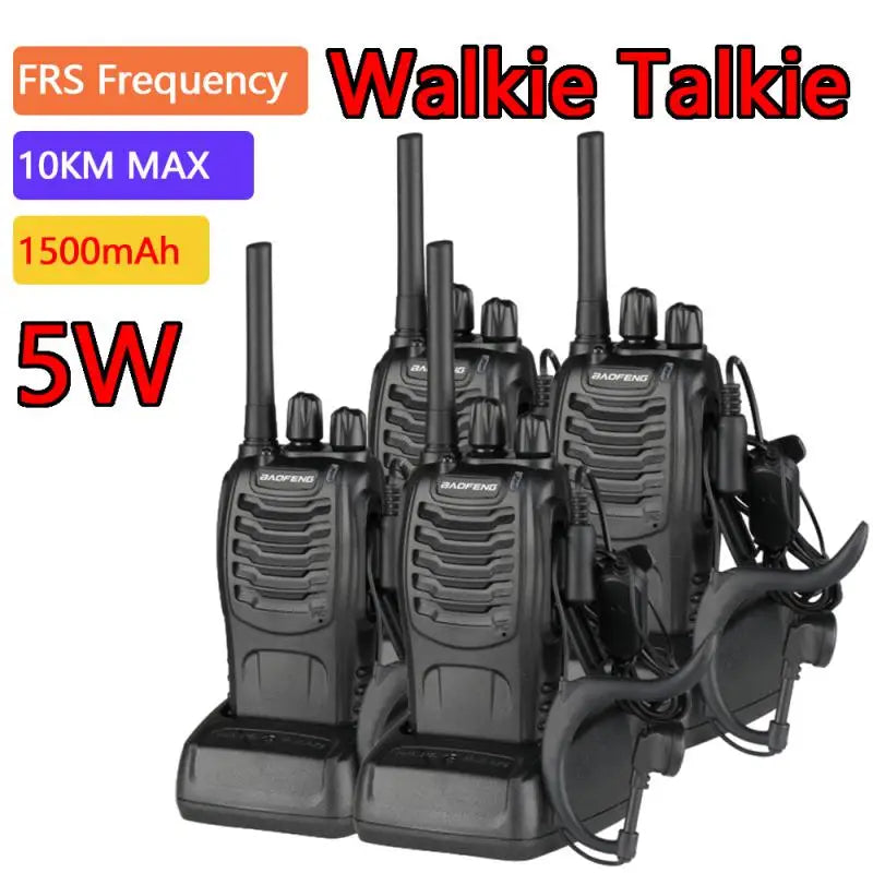 Walkie Talkie 5W FRS Frequency Handheld Portable Long Range Standby Black Rechargeable