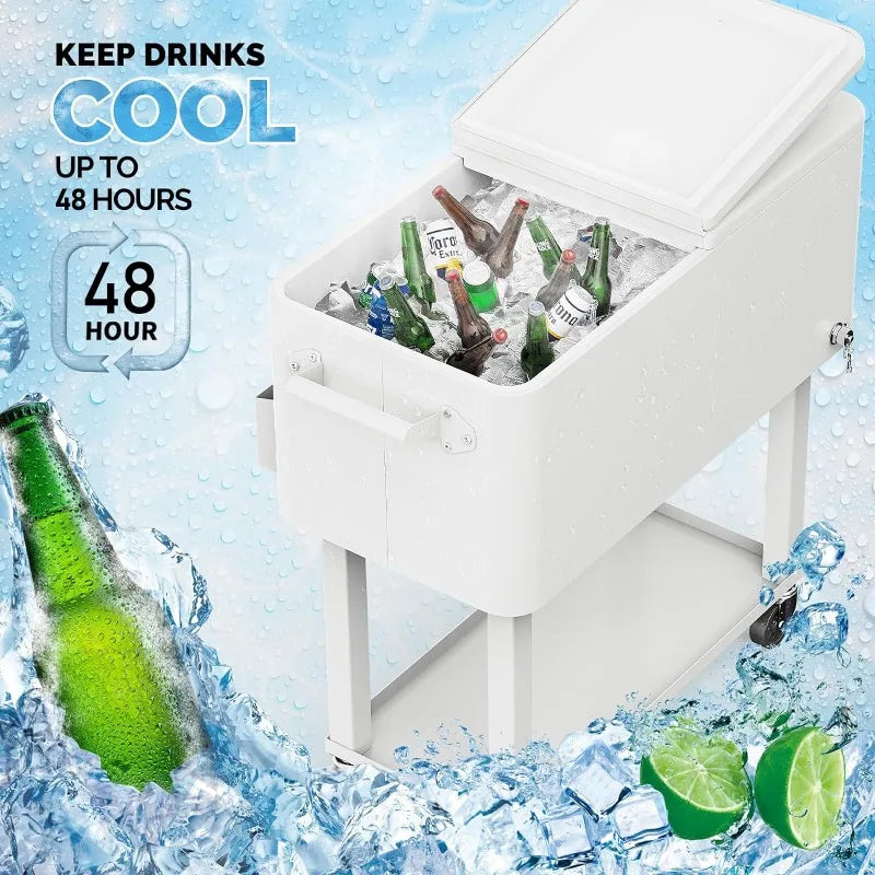 80 Quart Rolling Cart on Wheels, Portable Bar Drink Cooler