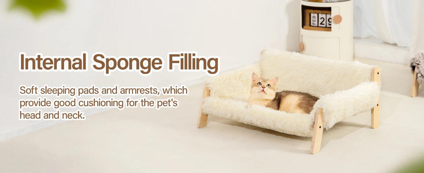 Wooden Pet Bed With Plush for Cats and  Litter Small Dogs