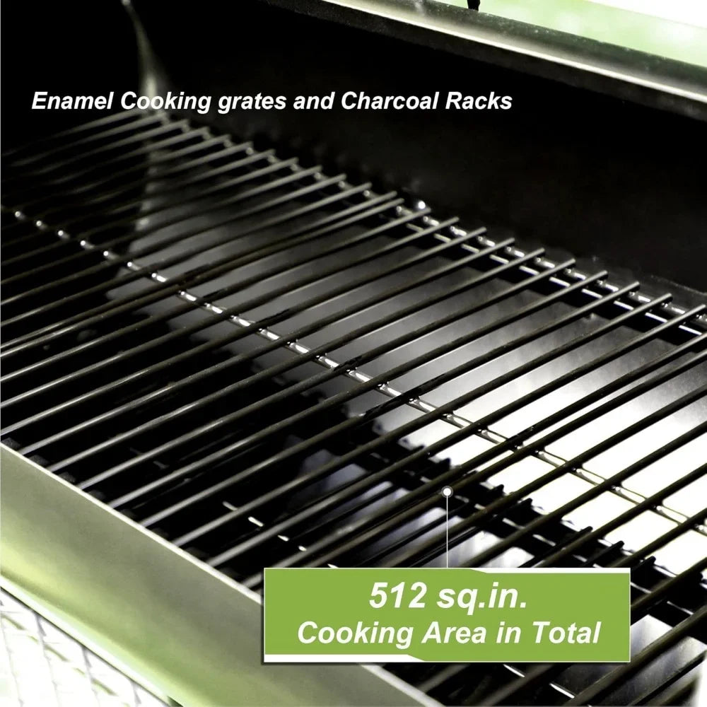 Charcoal Grill with All Metal Steel Made Offset Smoker, 512 sq.in Cooking Area