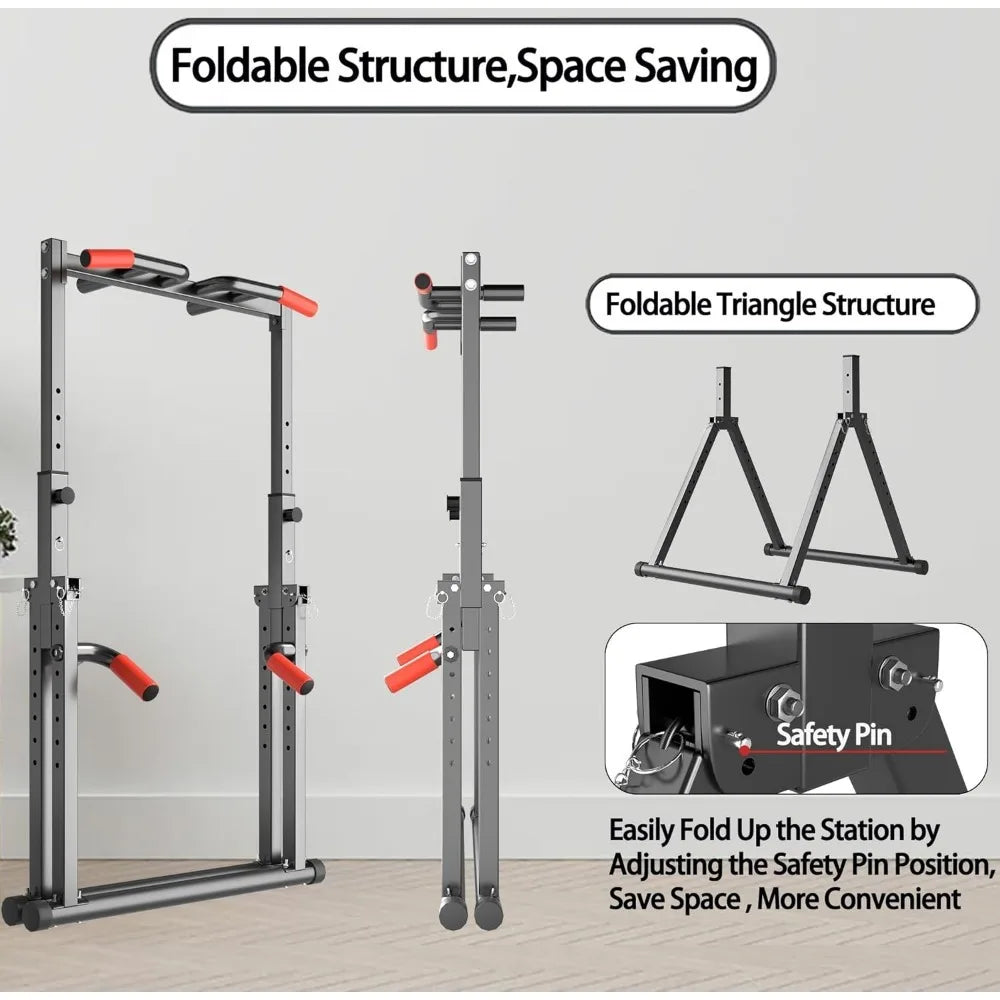 Foldable Power Tower Dip Station Pull Up Bar Station Adjustable