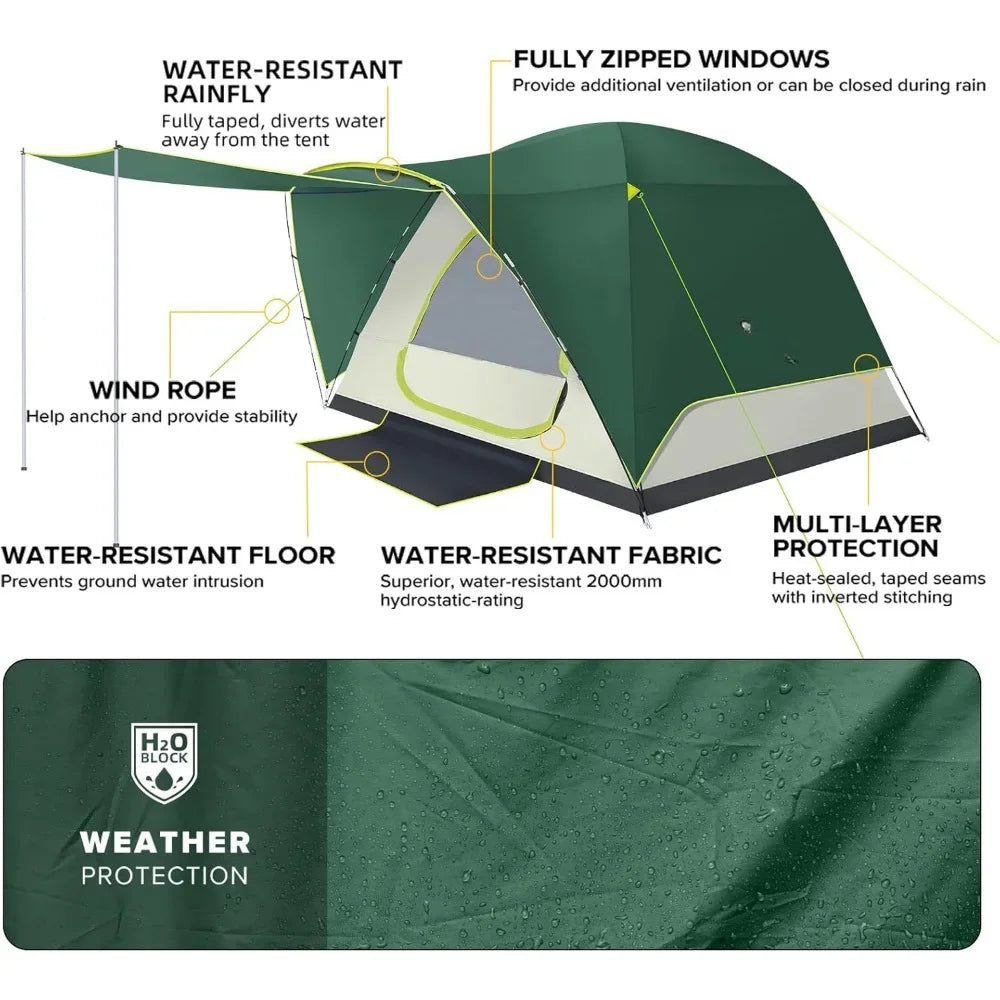 Waterproof Tent Easy Setup Backpacking with Floor Mats and Attached Porch for Outdoor