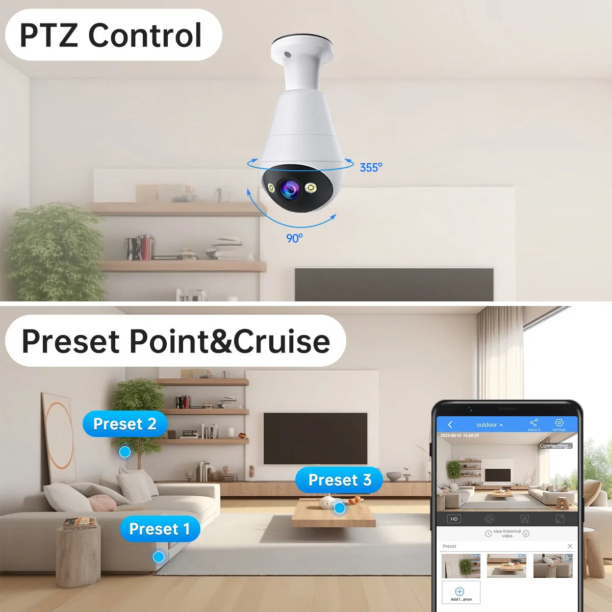 Wifi E27 Bulb Surveillance Camera Smart Home AI Tracking Security