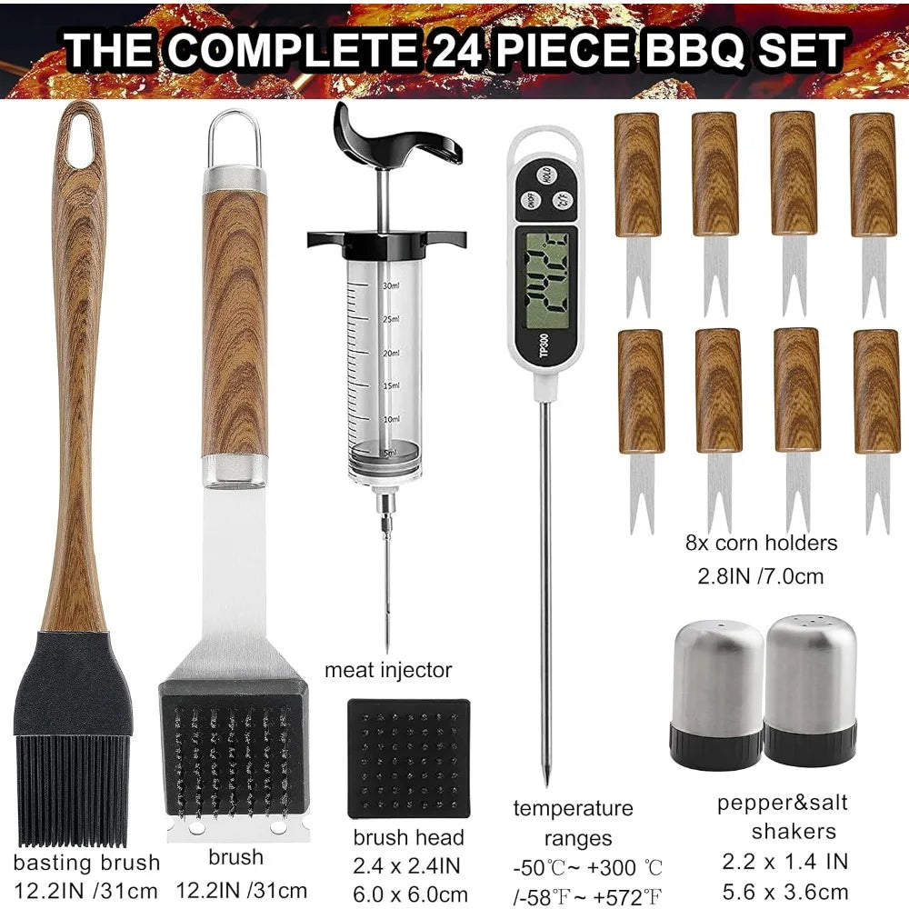 grilljoy 24PCS BBQ Grill Tools Set with Meat Thermometer and Injector