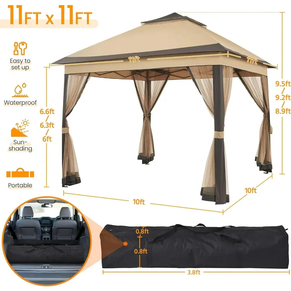 11x11 Pop Up Gazebo Outdoor Canopy Shelter, All-weather Materials Sturdy