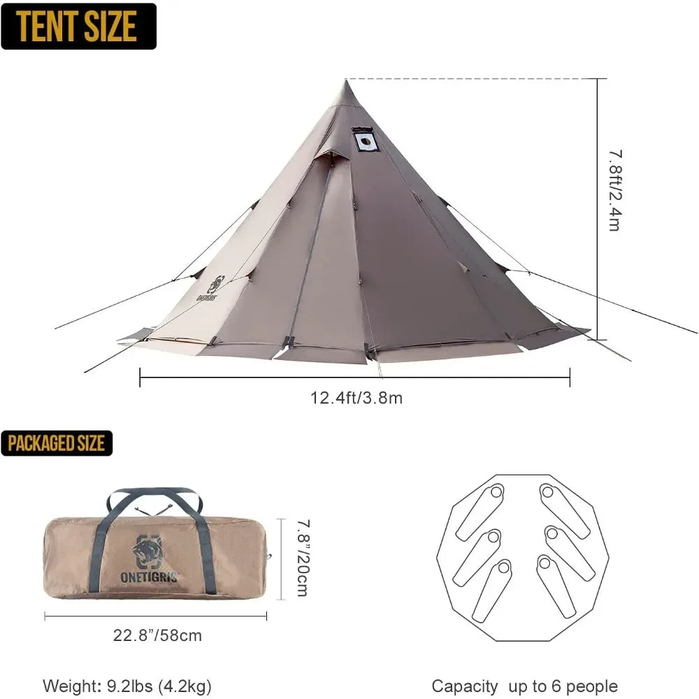 Hot Tent with Stove, 4 Season, 4-6 Person Tipi Ten