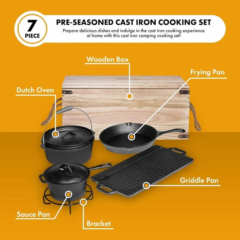 Cooking Set Of 7, Pre Seasoned Cast Iron Pots And Pans Dutch Oven With Lids