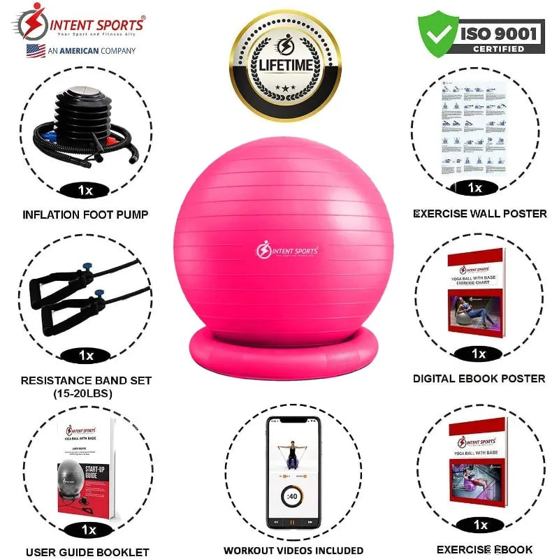 Yoga Ball Chair – Stability Ball with Inflatable Stability Base & Resistance Bands