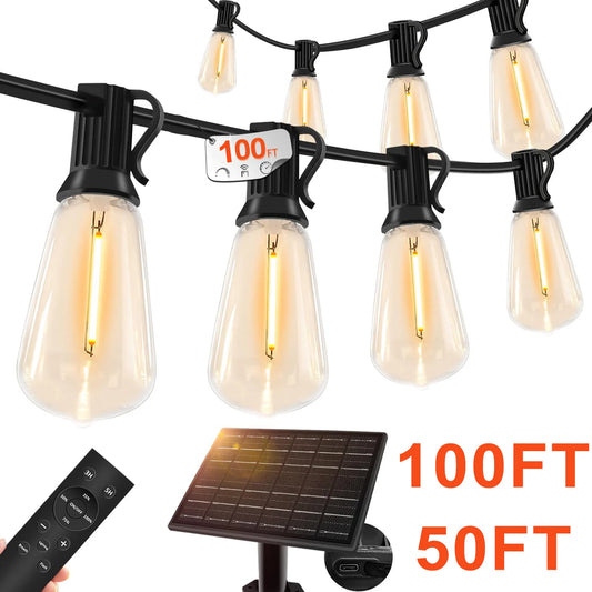 50/100FT Remote Dimmable Solar String Hanging Lights