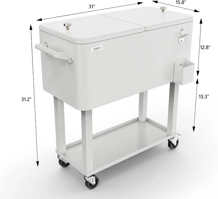 80 Quart Rolling Cart on Wheels, Portable Bar Drink Cooler