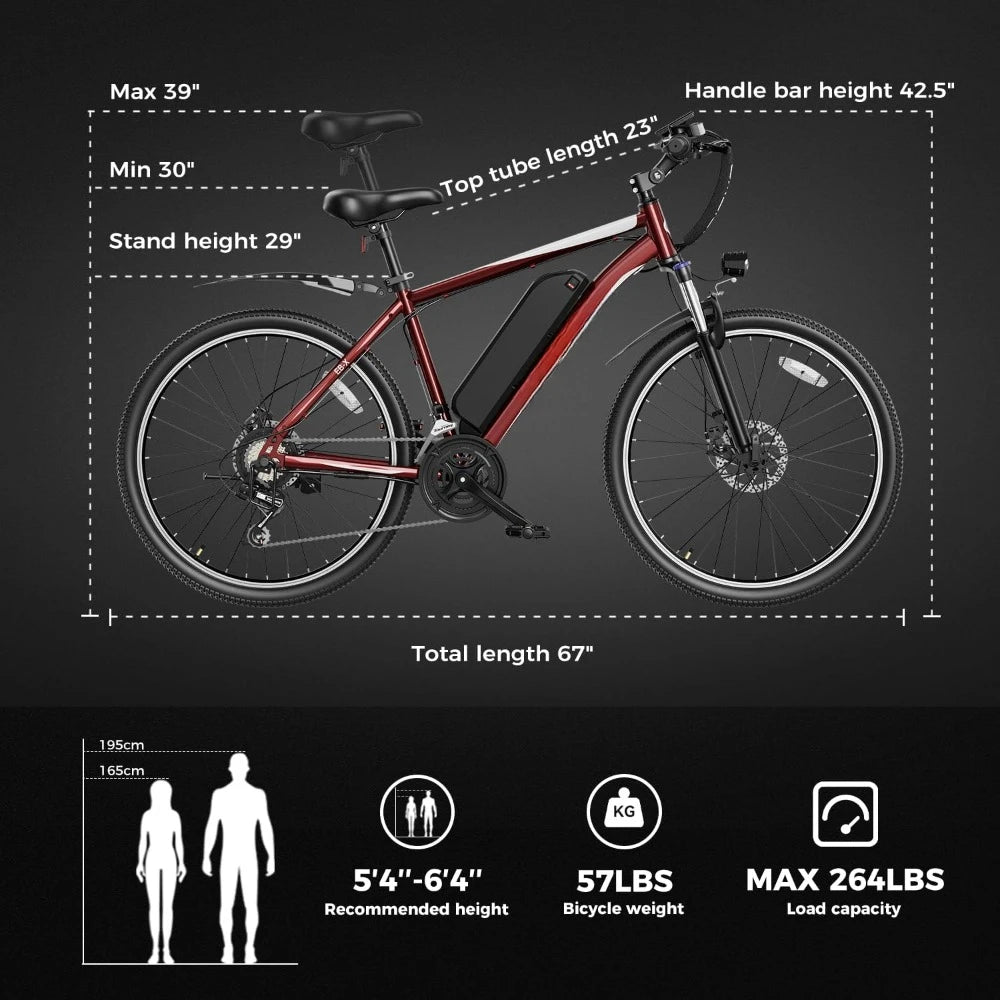 Electric Mountain Bike with 26" Wheel 450Wh Removable Battery