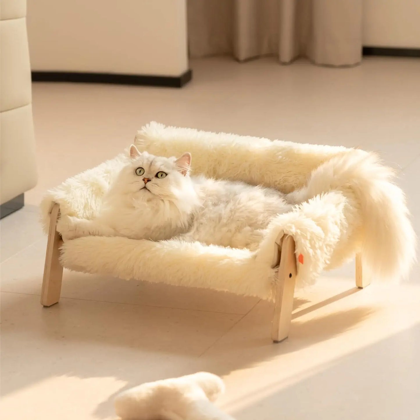 Wooden Pet Bed With Plush for Cats and  Litter Small Dogs