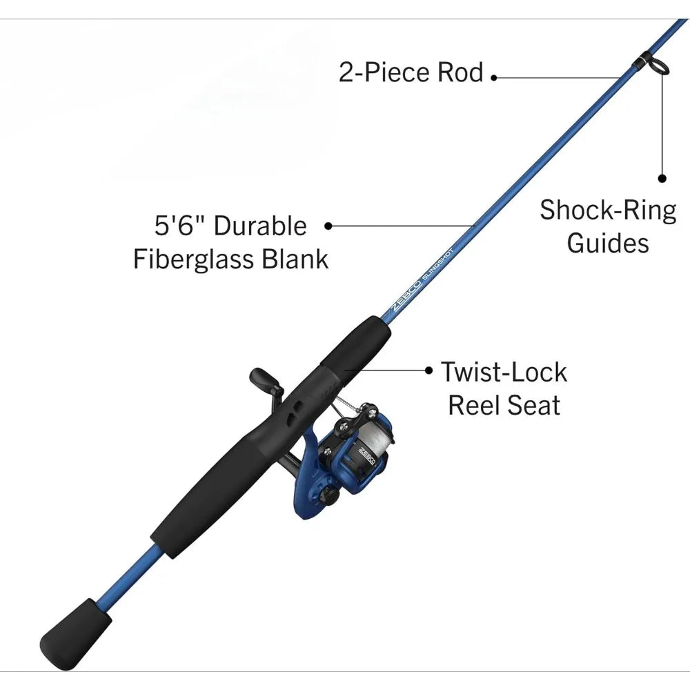 Spinning Reel and Fishing Rod Combo, 2-Piece Medium-Light Durable Fiberglass Rod