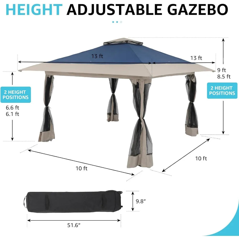 13’x13’ Pop Up Gazebo, with Metal Frame Mosquito Netting