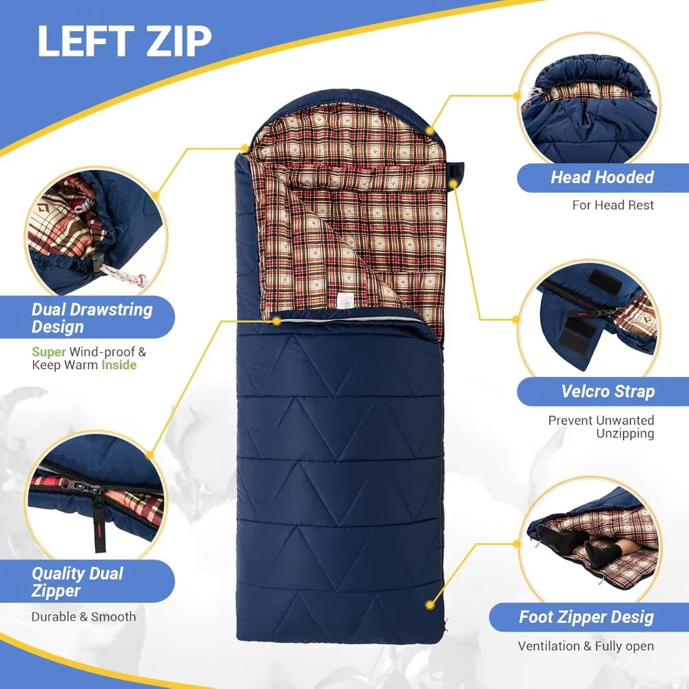 Sleeping Bags, Big and Tall Flannel Sleeping Bag for Adults, Lightweight, Portable, Extra Wide Sleep Bag for Camping Backpacking