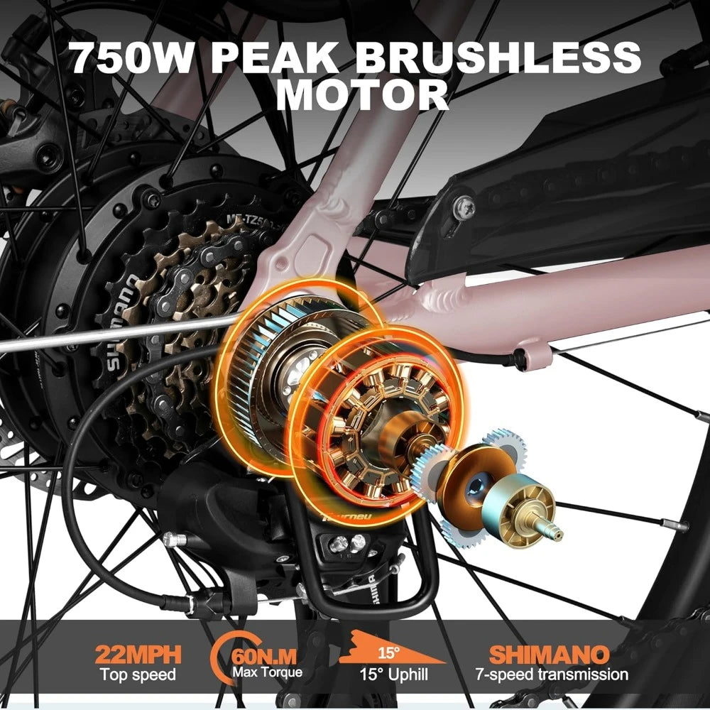 Electric Bike - 468Wh Removable Battery, 26 inch Step Thru, Peak 750W Brushless Motor