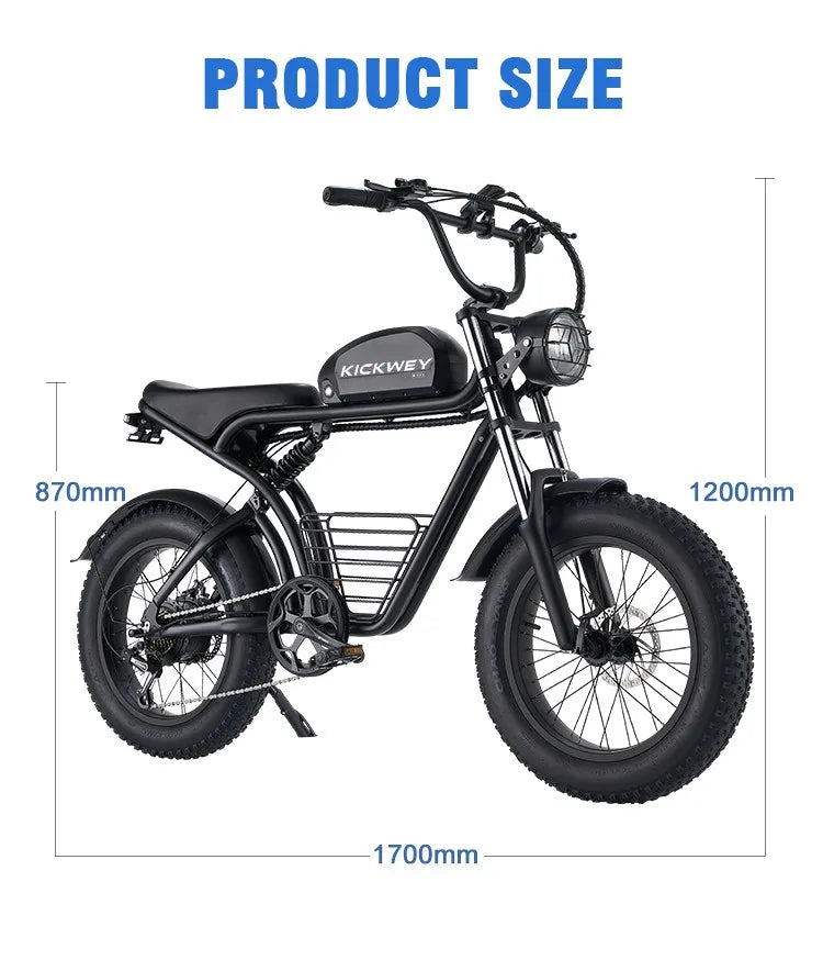 Electric Bike 75Miles 20" Fat Tire Dirt Bike, 7-Speed E-Bike