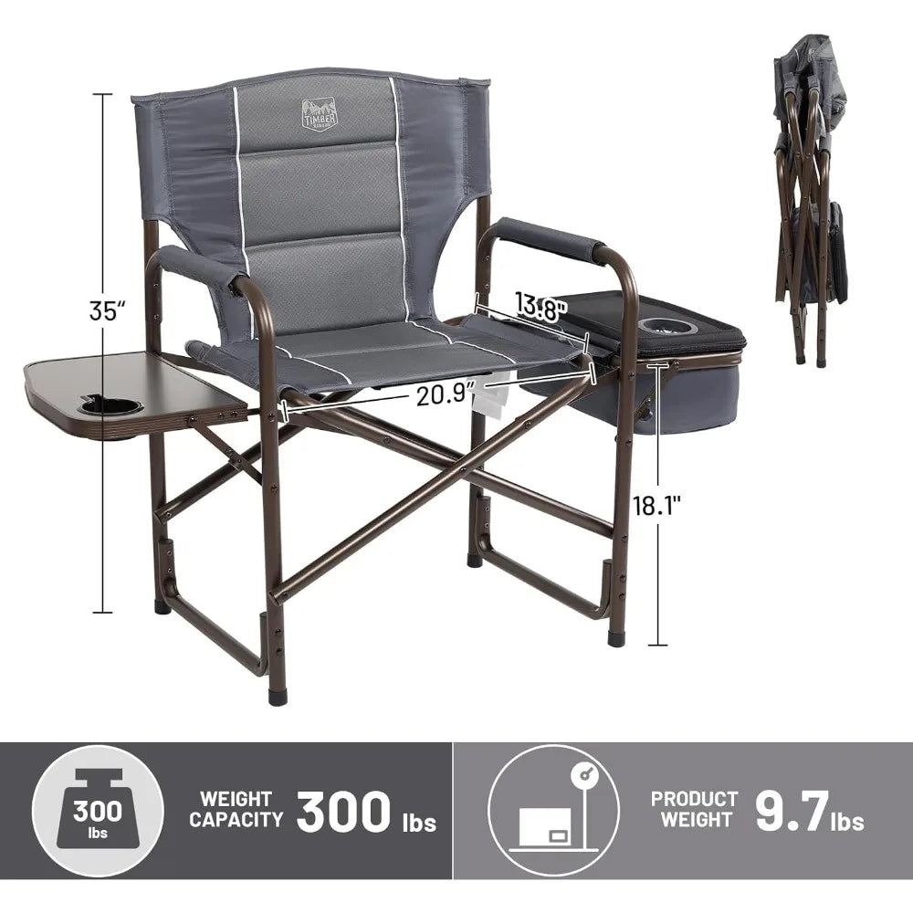 Portable Laurel Director's Chair with Foldable Side Table, Cooler Bag & Mesh Pocket