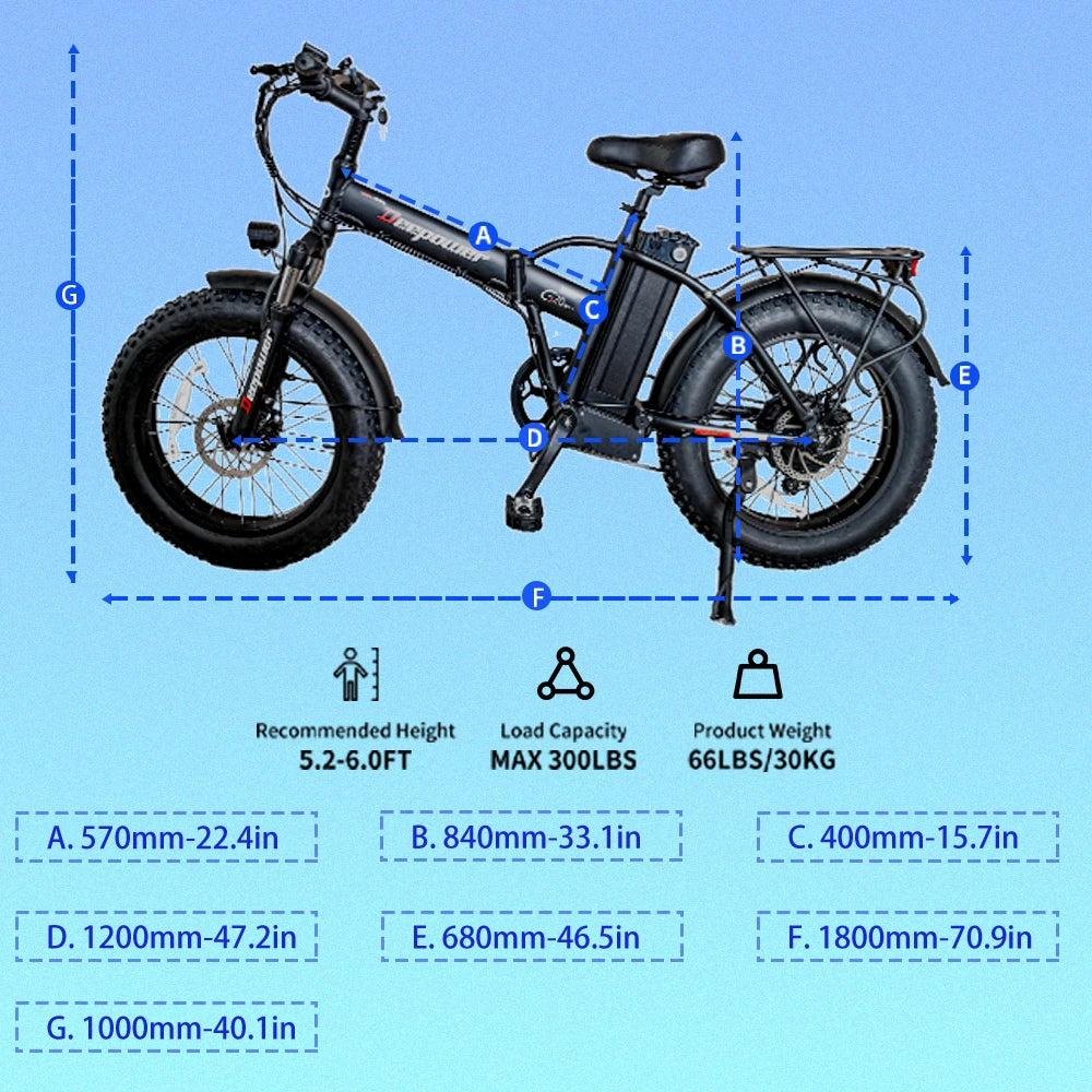 DEEPOWER G20Pro 1000W Folding Electric Bicycle 1000W 48V 25AH Fat Tire