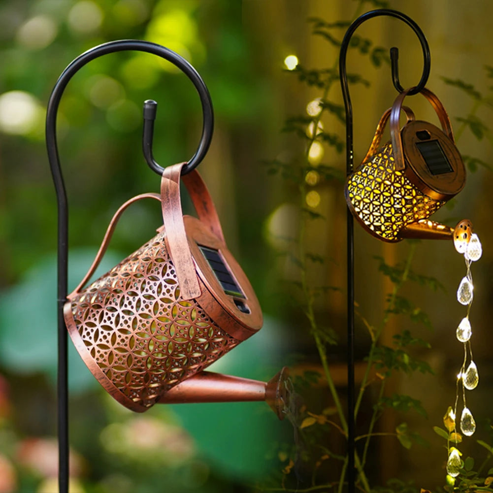 Solar Powered LED Watering Can Light Outdoor Decorative Kettle Art Fairy String Lights