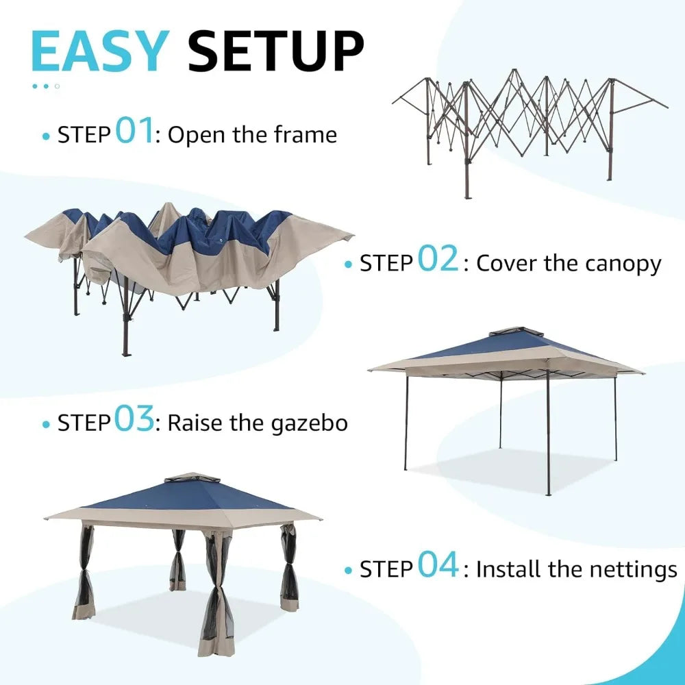 13’x13’ Pop Up Gazebo, with Metal Frame Mosquito Netting