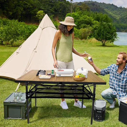 Large Folding Camping Table Aluminum with Storage for 4-6 People