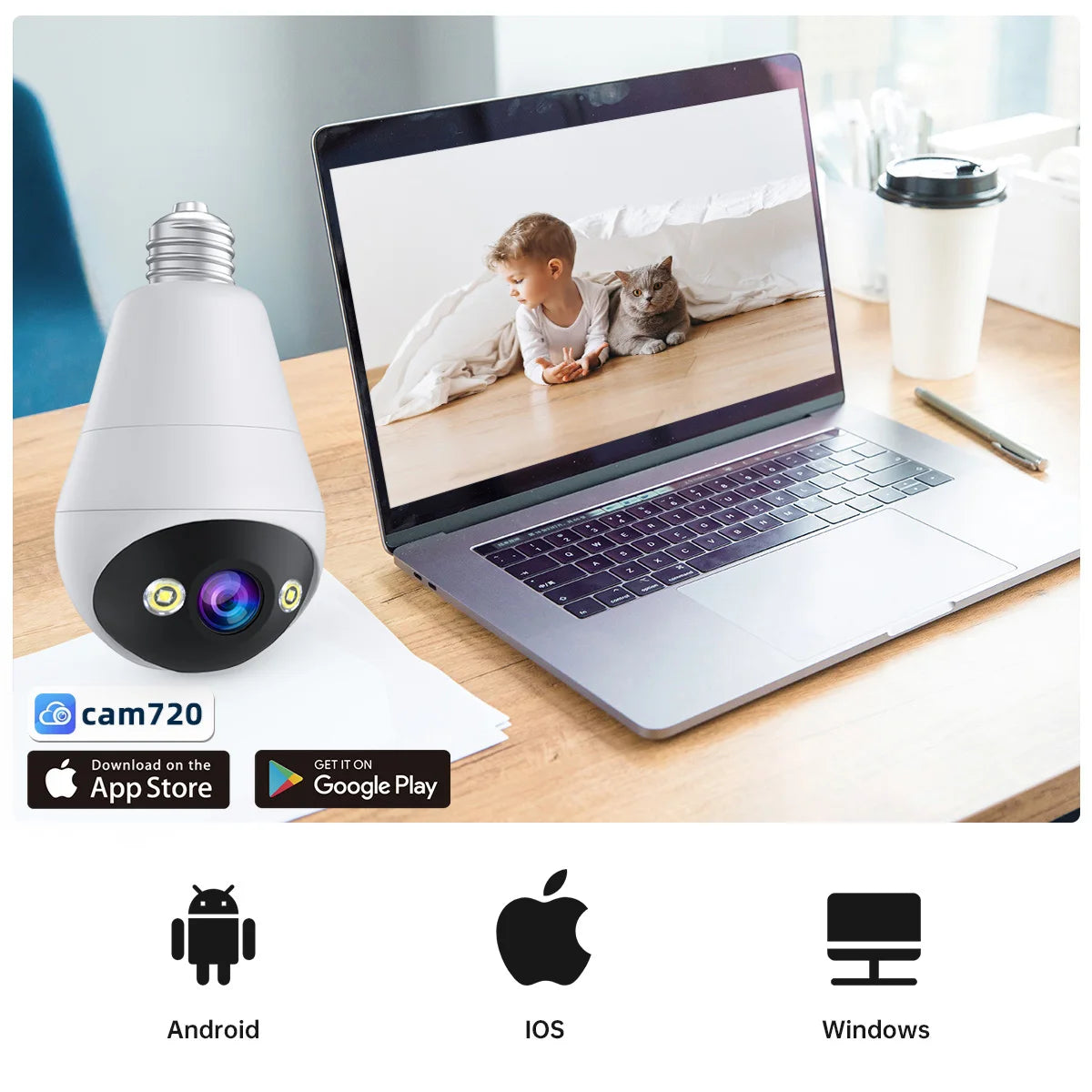 Wifi E27 Bulb Surveillance Camera Smart Home AI Tracking Security