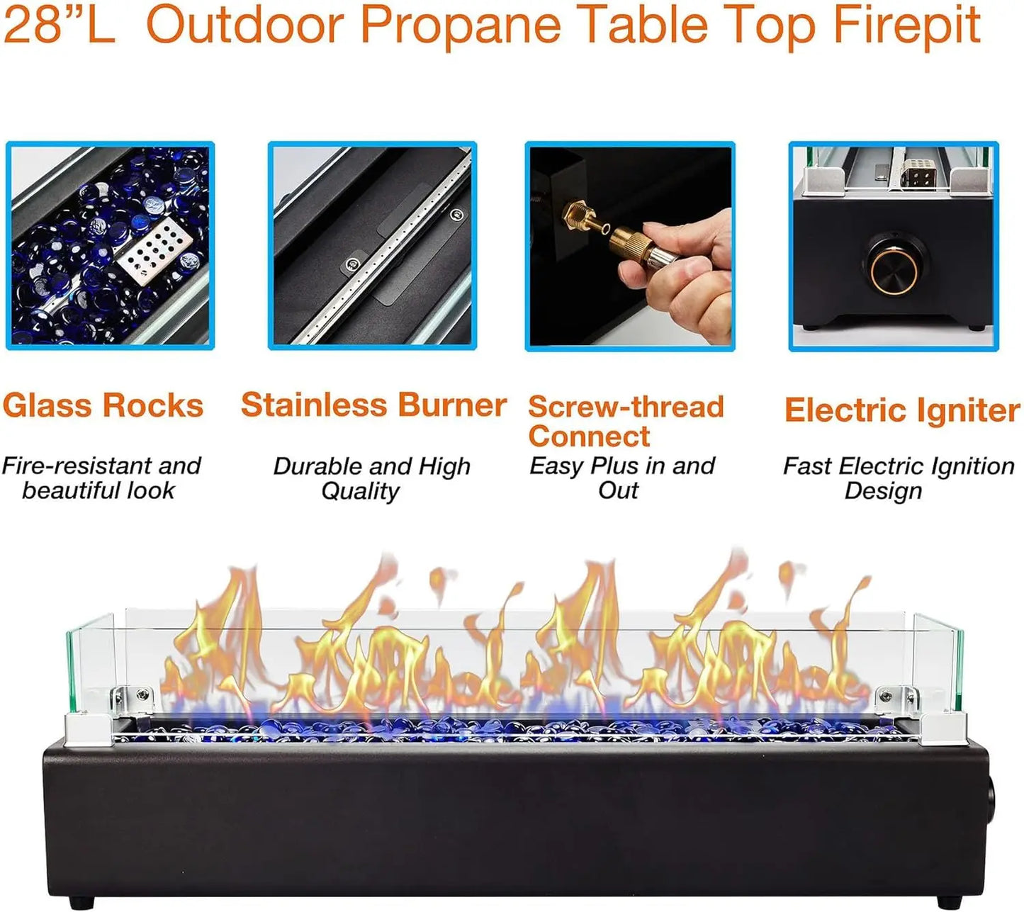 28-inch Table Top Propane Fire Pit, 40,000 BTU Tabletop