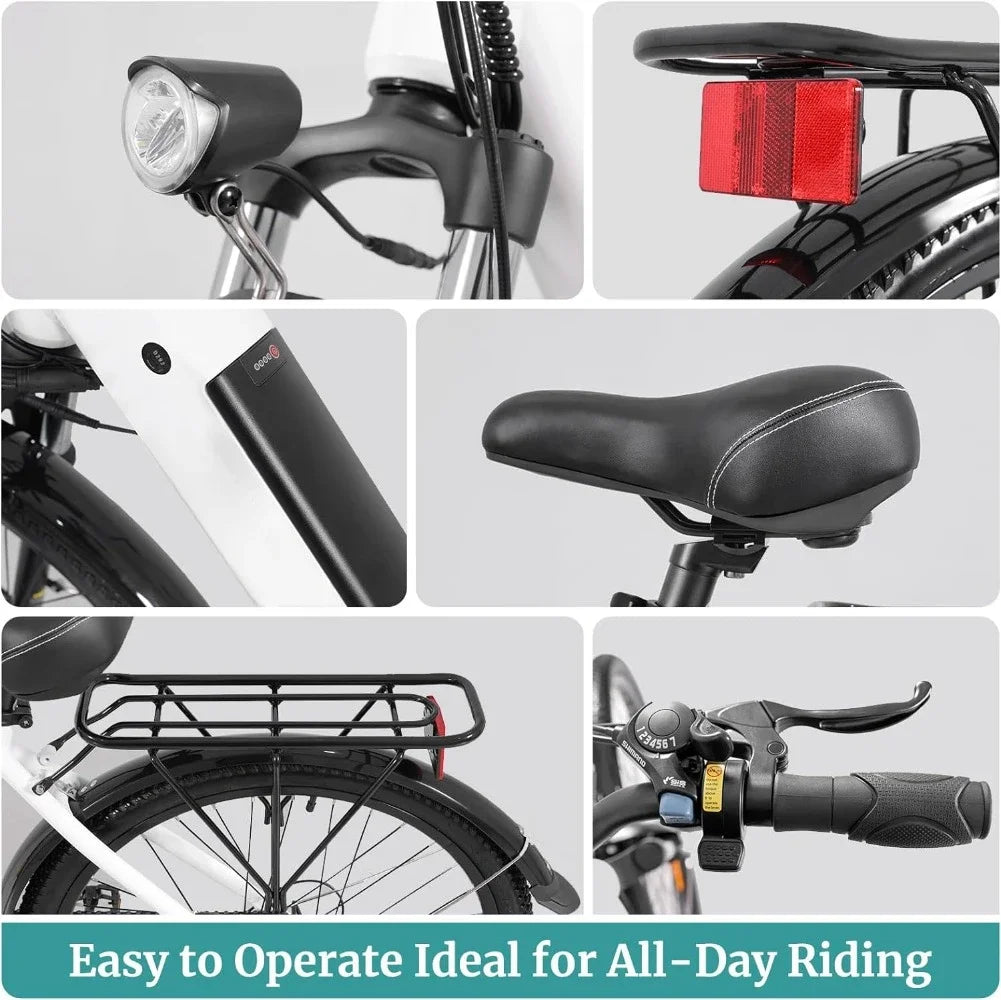 26" Electric Bike, 3 Riding Modes & Adjustable Seat, 7-Speed & Front Shock Absorber