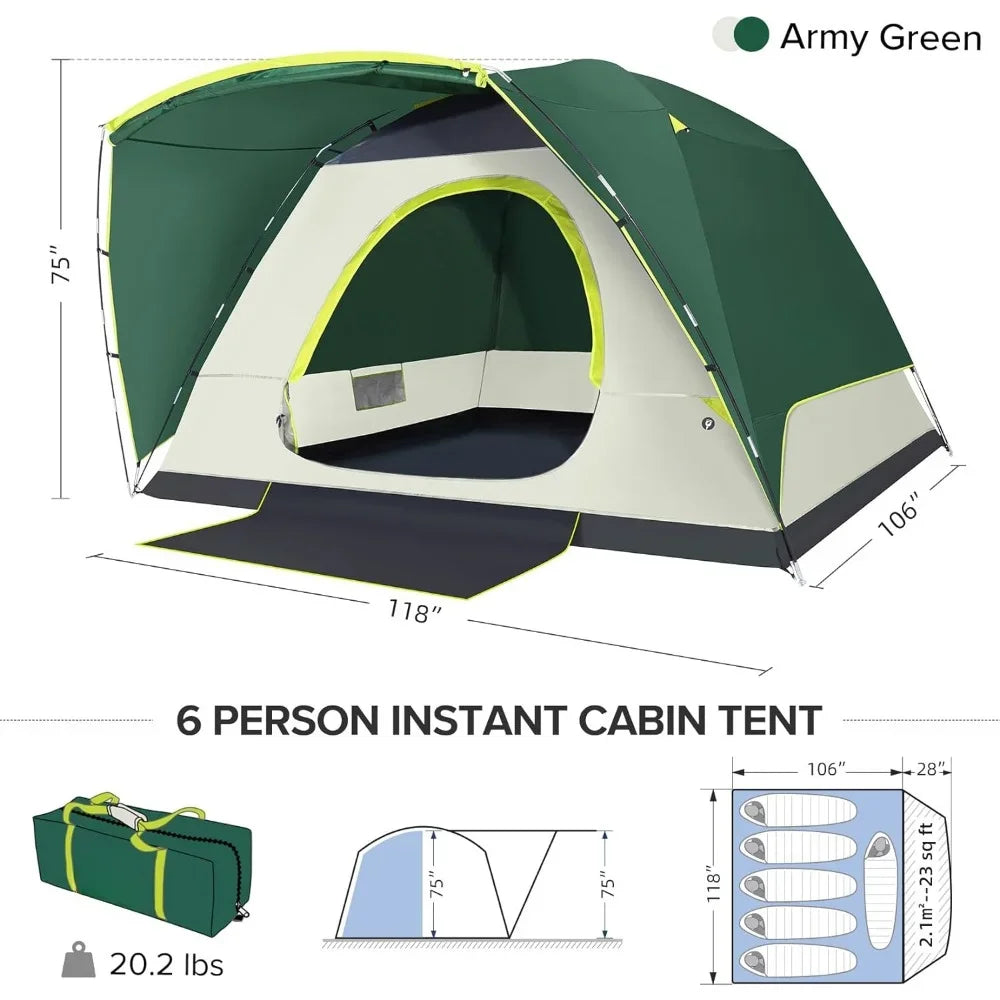 Waterproof Tent Easy Setup Backpacking with Floor Mats and Attached Porch for Outdoor