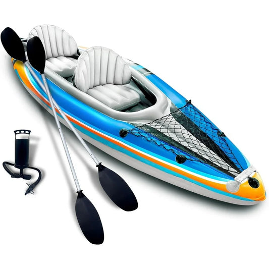 2-Person Inflatable Kayak with Aluminum Oars, High Output Air Pump and Storage Bag