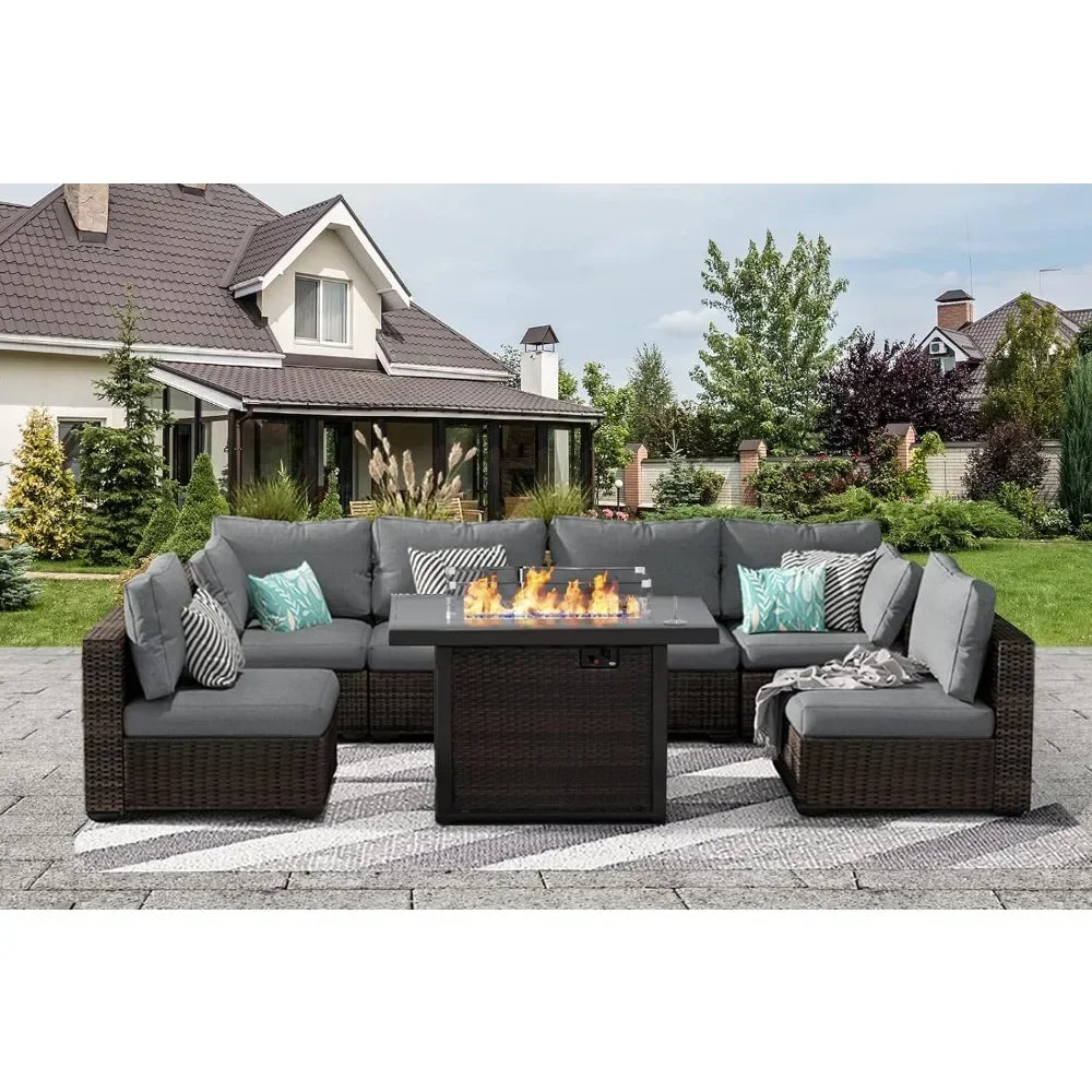 Patio Furniture Set 7 Pieces with Fire Pit Table