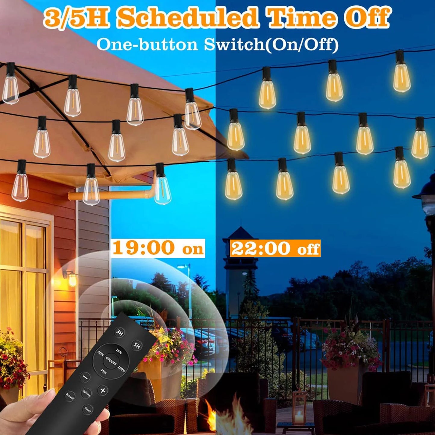 50/100FT Remote Dimmable Solar String Hanging Lights