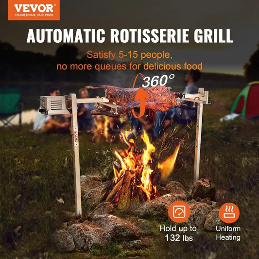 46" Electric BBQ Rotisserie, 132 lbs Capacity Heavy Duty Automatic 52W Motor and Height Adjustable