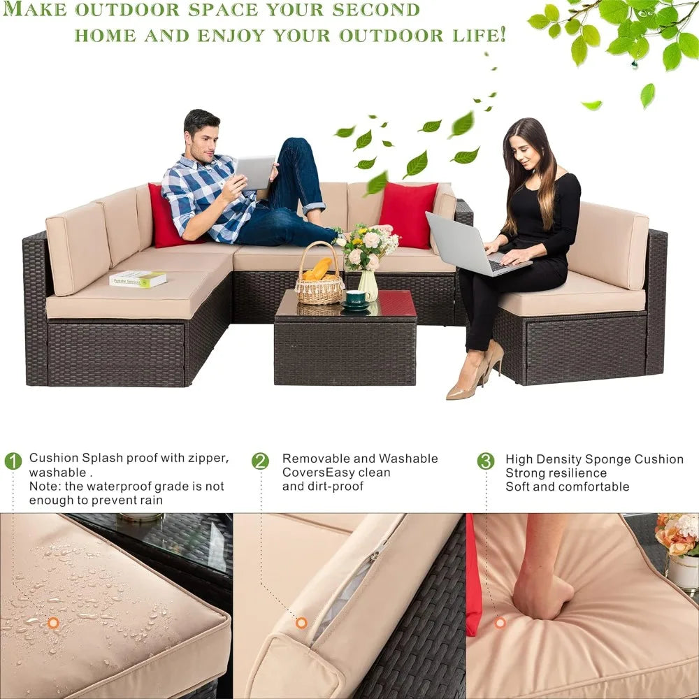 Outdoor Patio Furniture Sets Outdoor Sectional Rattan Sofa PE Manual Weaving Wicker