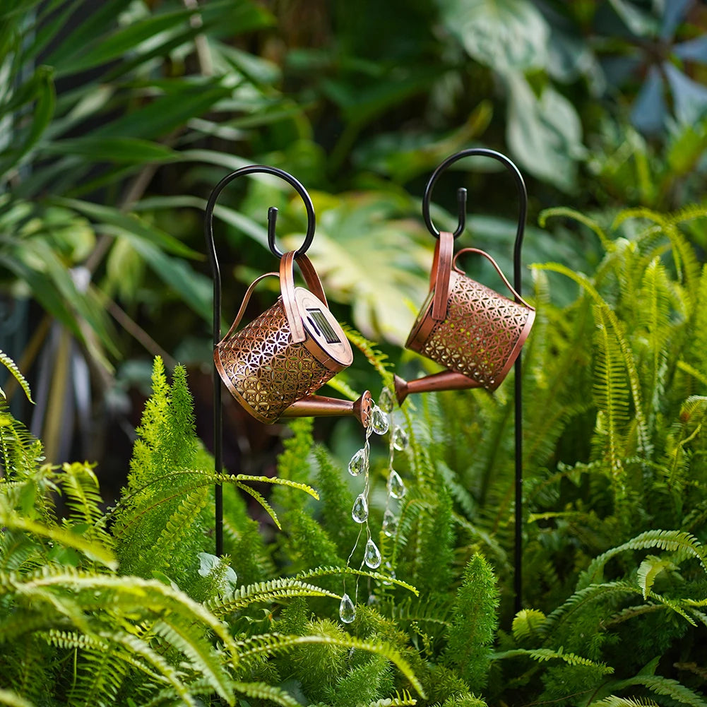 Solar Powered LED Watering Can Light Outdoor Decorative Kettle Art Fairy String Lights